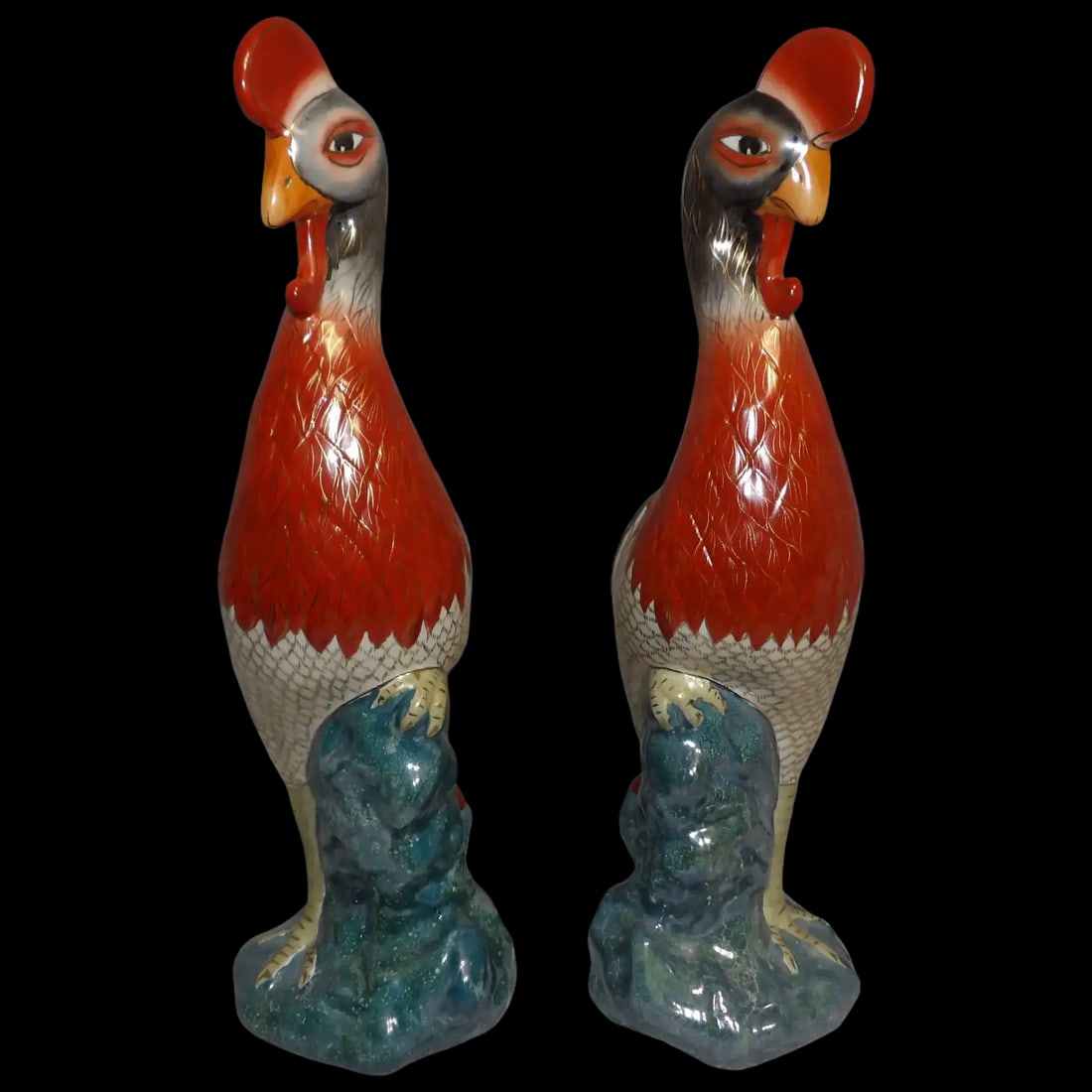Pair of 17” tall Japanese Showa Period Kutani Bird Statues (1 of 13)