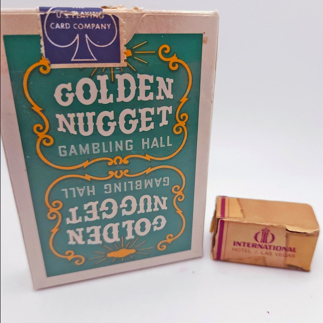 1965 Golden Nugget Casino Playing Cards (Green) with International Hotel Dice - 2