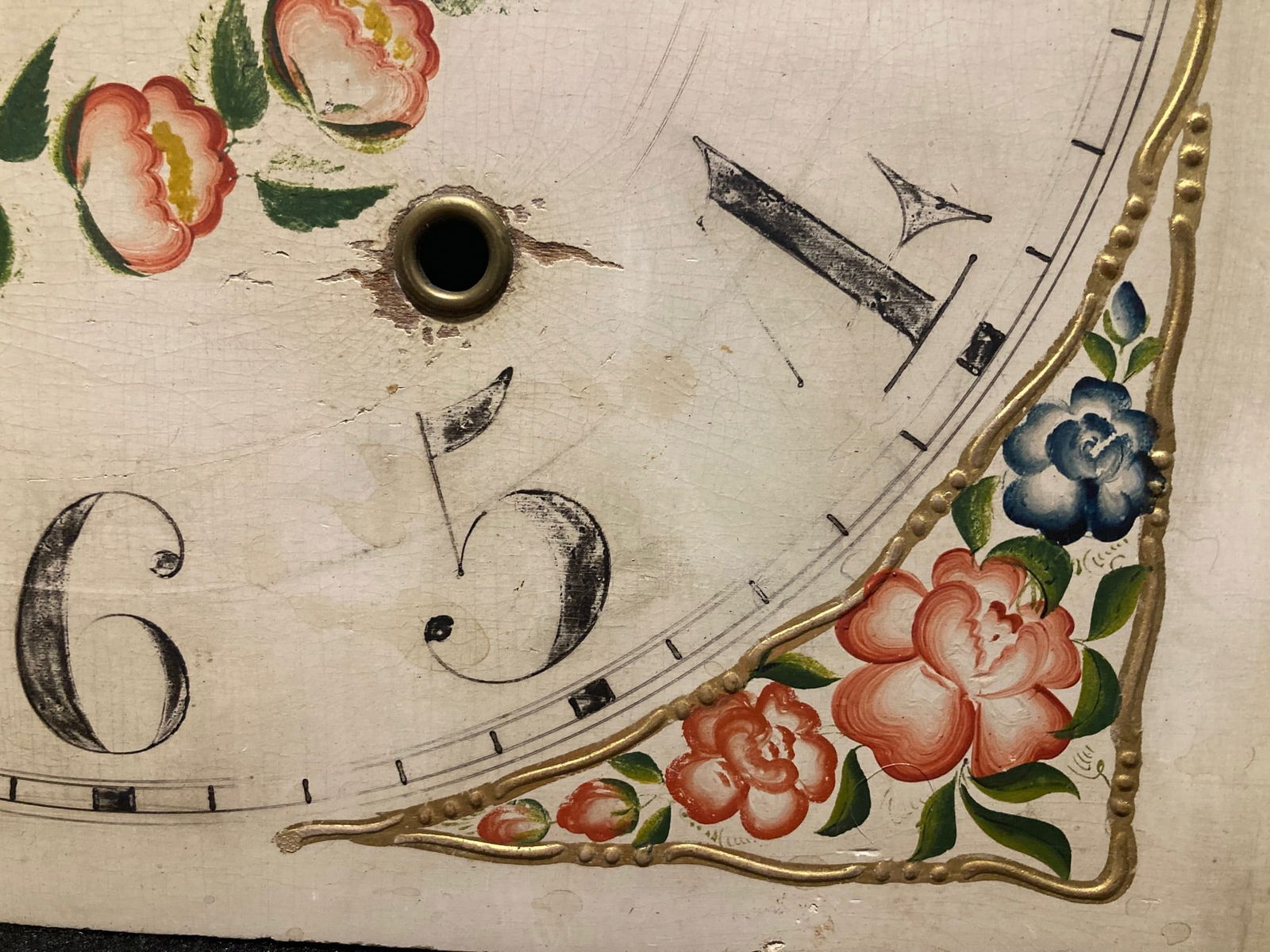 19thc original hand painted wooden clock face - 4