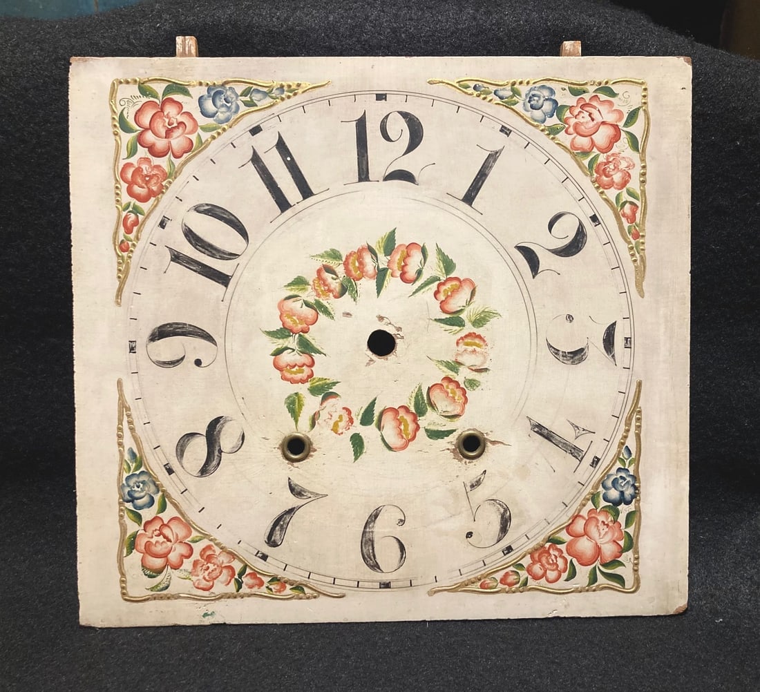 19thc original hand painted wooden clock face - 6