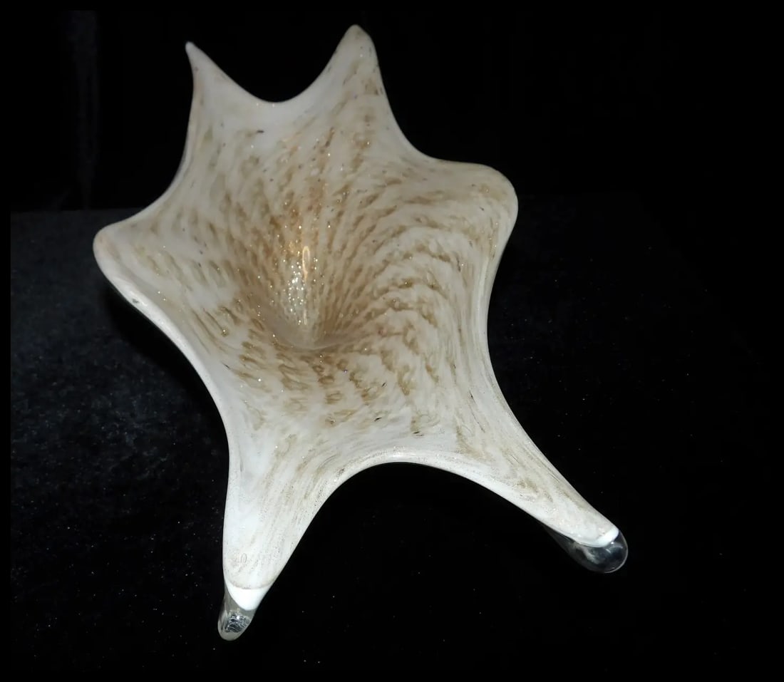 Rare Mid-Century Murano Art Glass Centerpiece White with Gold Aventurine - 6