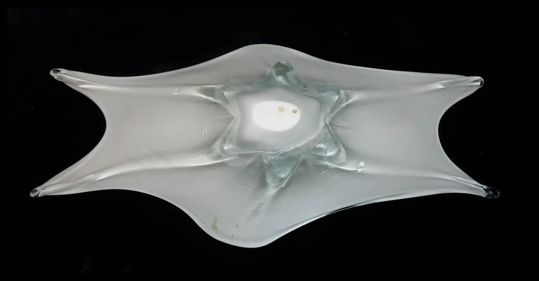 Rare Mid-Century Murano Art Glass Centerpiece White with Gold Aventurine - 7