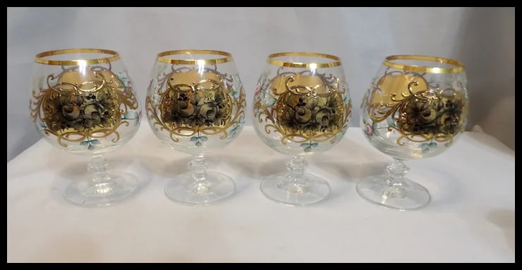 Bohemian Hand Painted Brandy/Cognac Sniffers with 22kt Gold Accents with Presentation Box - 2