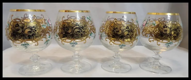 Bohemian Hand Painted Brandy/Cognac Sniffers with 22kt Gold Accents with Presentation Box - 4