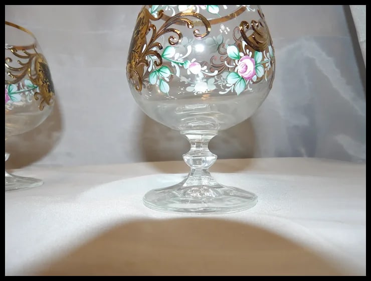 Bohemian Hand Painted Brandy/Cognac Sniffers with 22kt Gold Accents with Presentation Box - 5