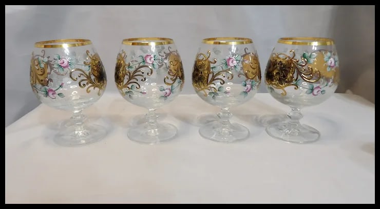 Bohemian Hand Painted Brandy/Cognac Sniffers with 22kt Gold Accents with Presentation Box - 7