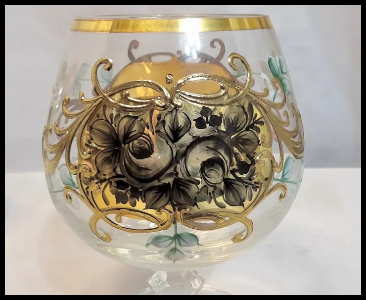 Bohemian Hand Painted Brandy/Cognac Sniffers with 22kt Gold Accents with Presentation Box - 8