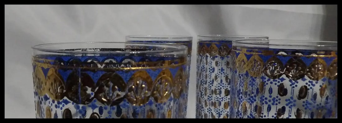 RARE Culver 22k Gold Blue Highball Glasses - 15