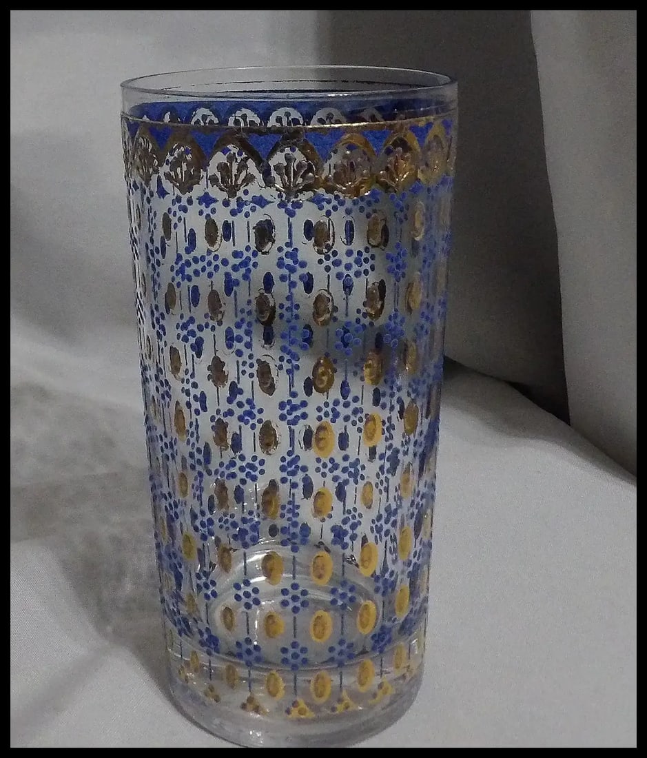 RARE Culver 22k Gold Blue Highball Glasses - 16