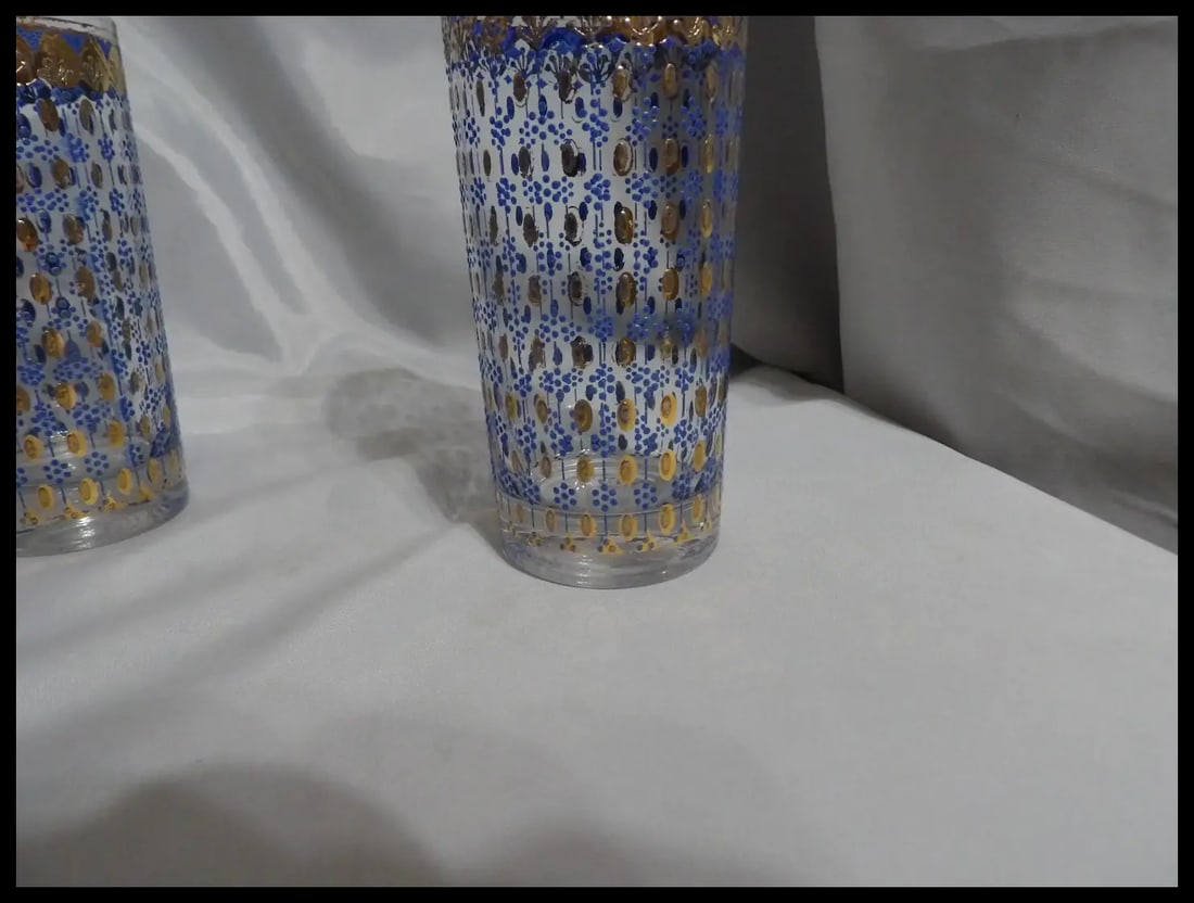RARE Culver 22k Gold Blue Highball Glasses - 17