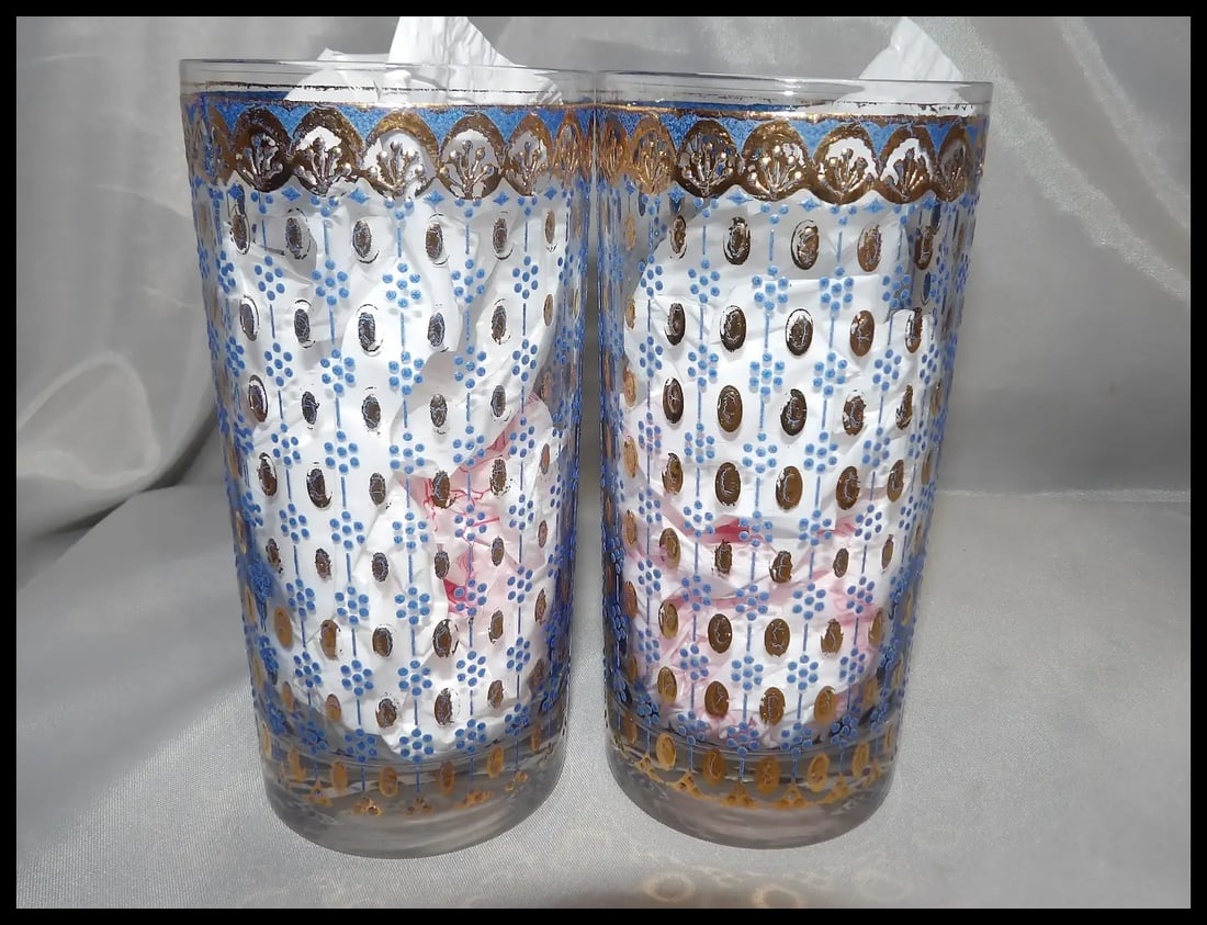 RARE Culver 22k Gold Blue Highball Glasses - 5