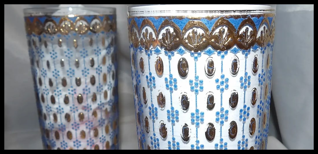 RARE Culver 22k Gold Blue Highball Glasses - 7