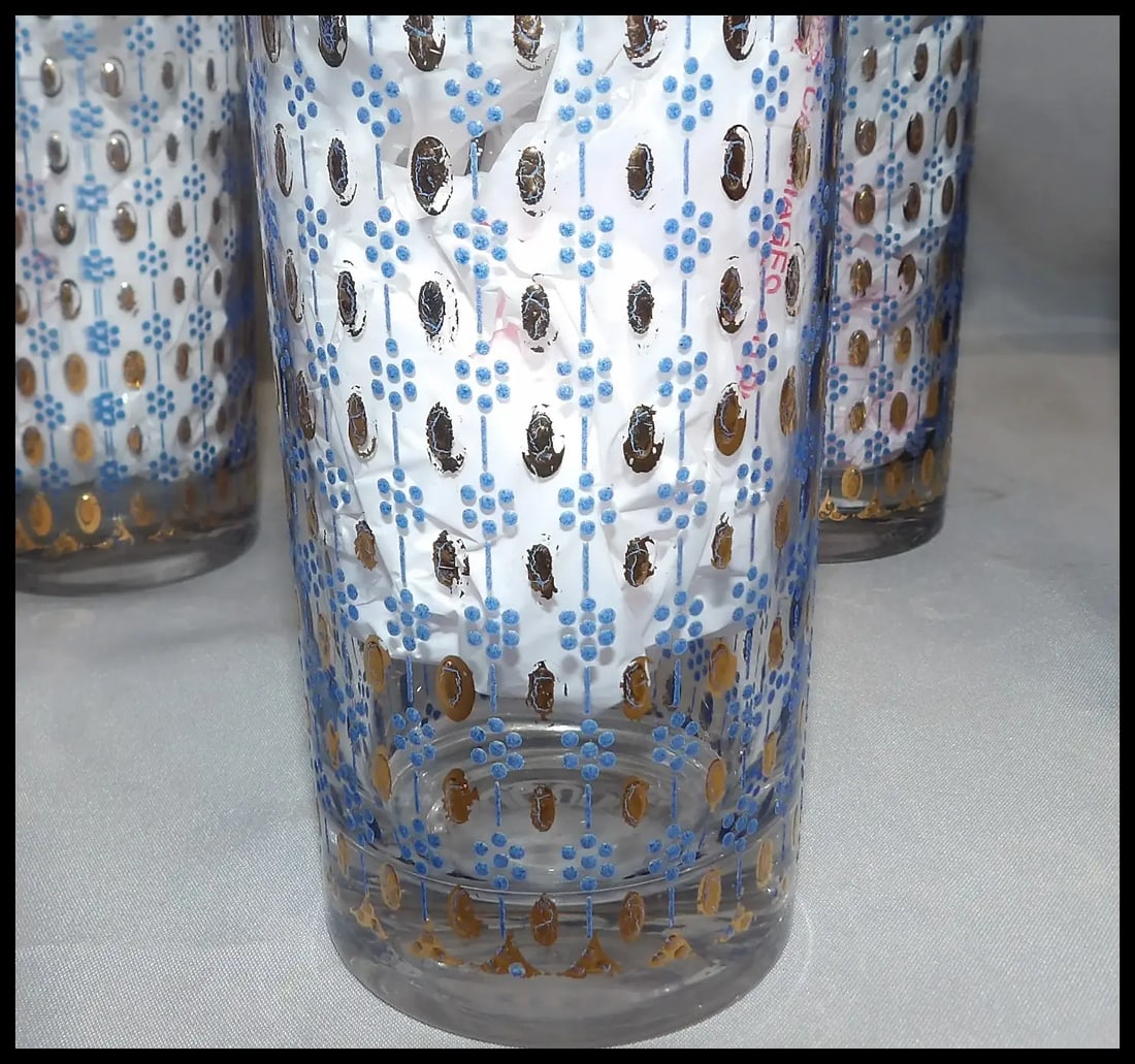RARE Culver 22k Gold Blue Highball Glasses - 8