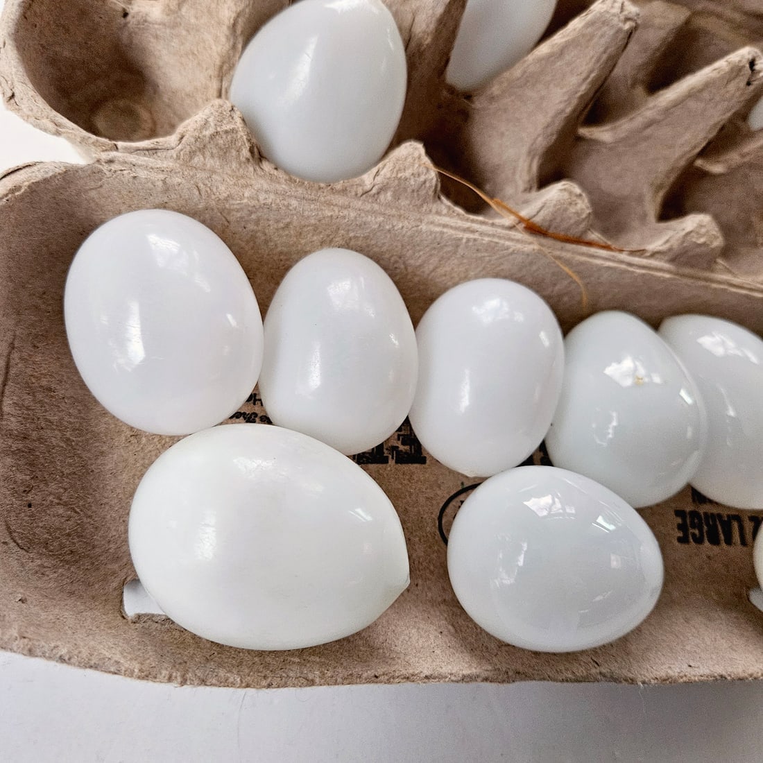 One Dozen White Glass Hand Blown Brooding Eggs - 10