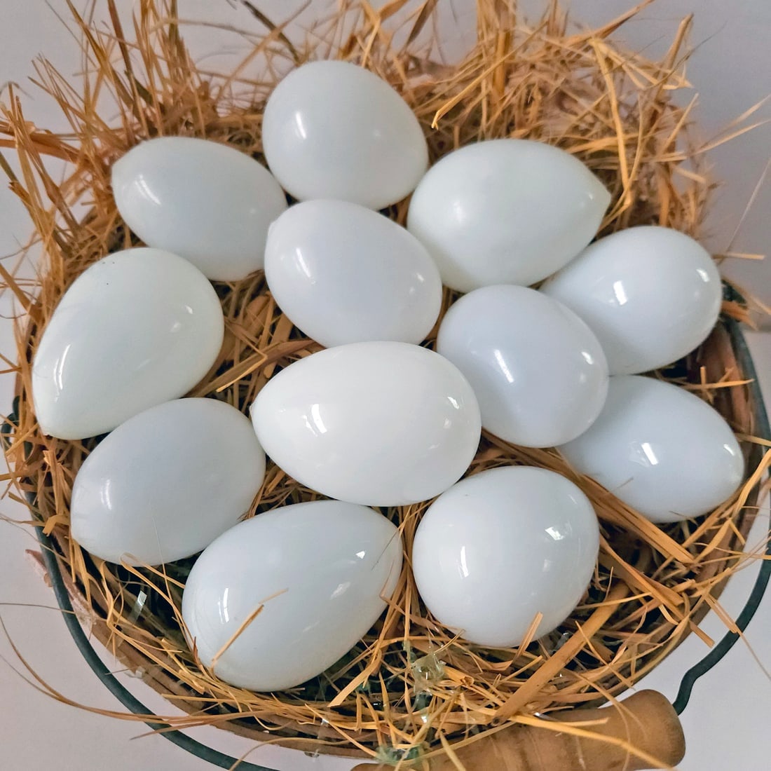 One Dozen White Glass Hand Blown Brooding Eggs (1 of 10)