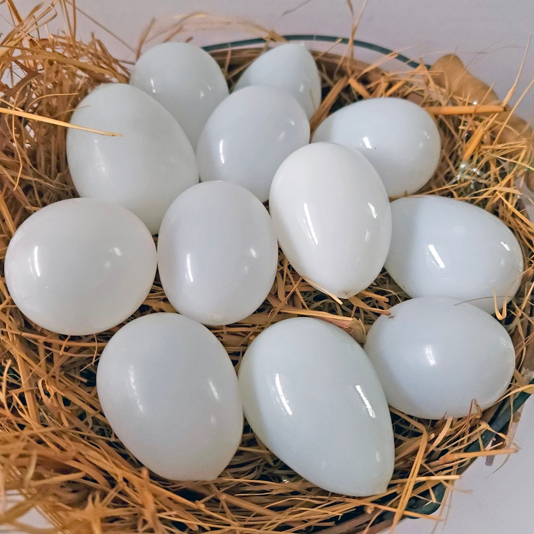 One Dozen White Glass Hand Blown Brooding Eggs - 2