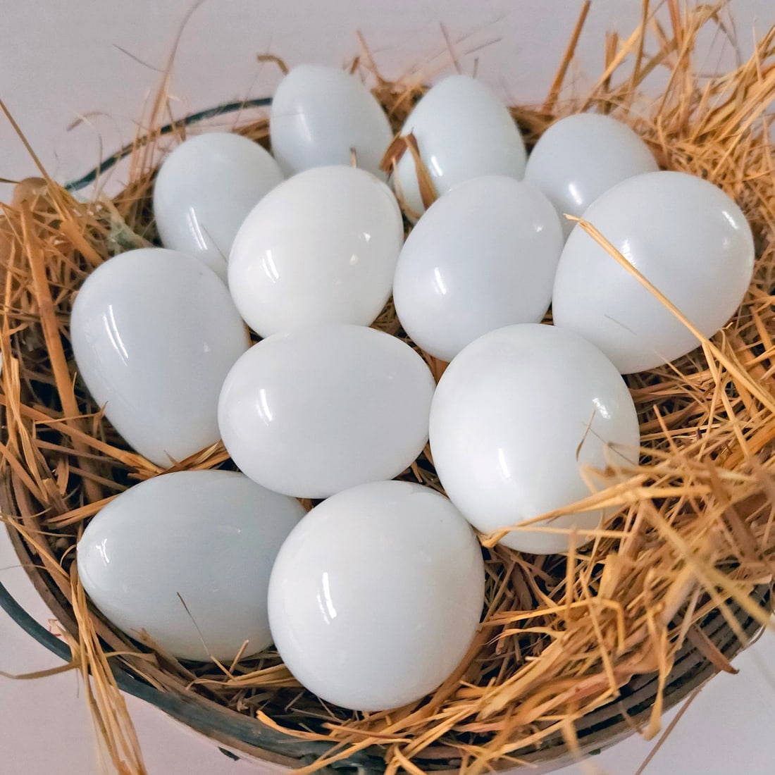 One Dozen White Glass Hand Blown Brooding Eggs - 3