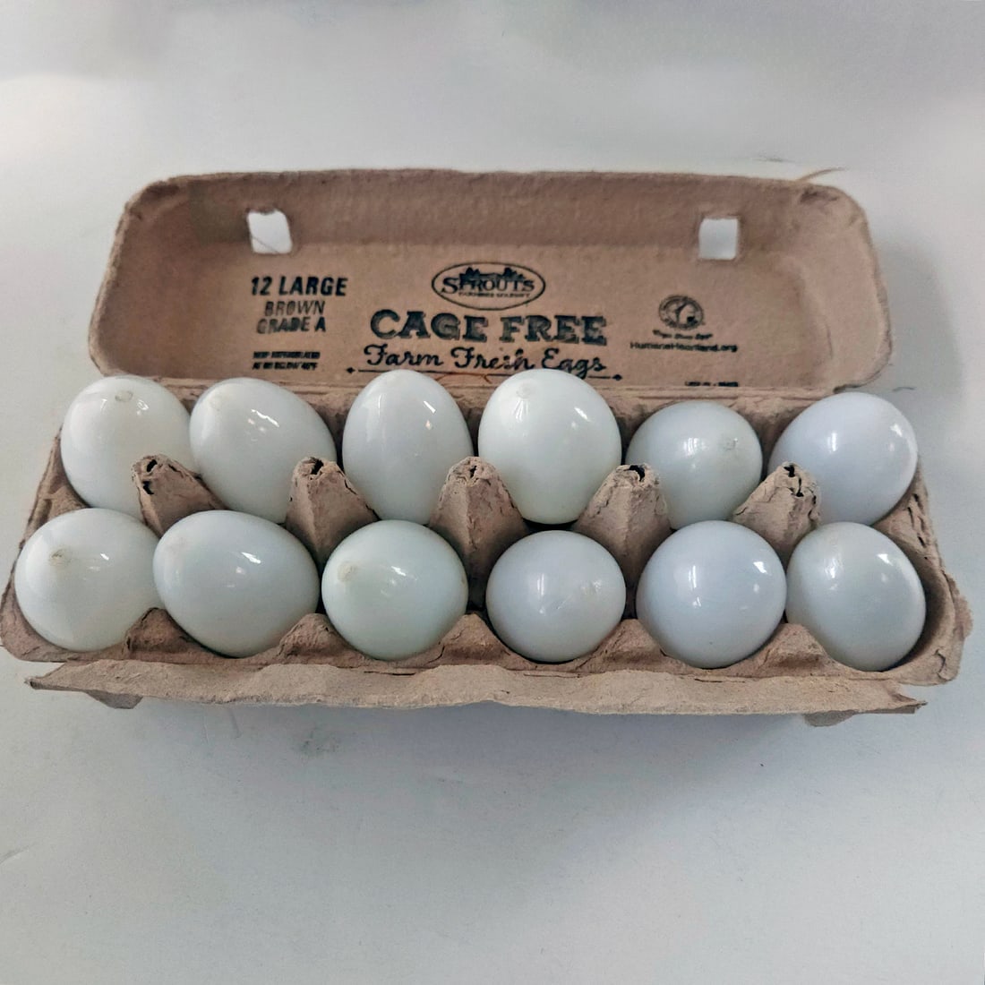 One Dozen White Glass Hand Blown Brooding Eggs - 5