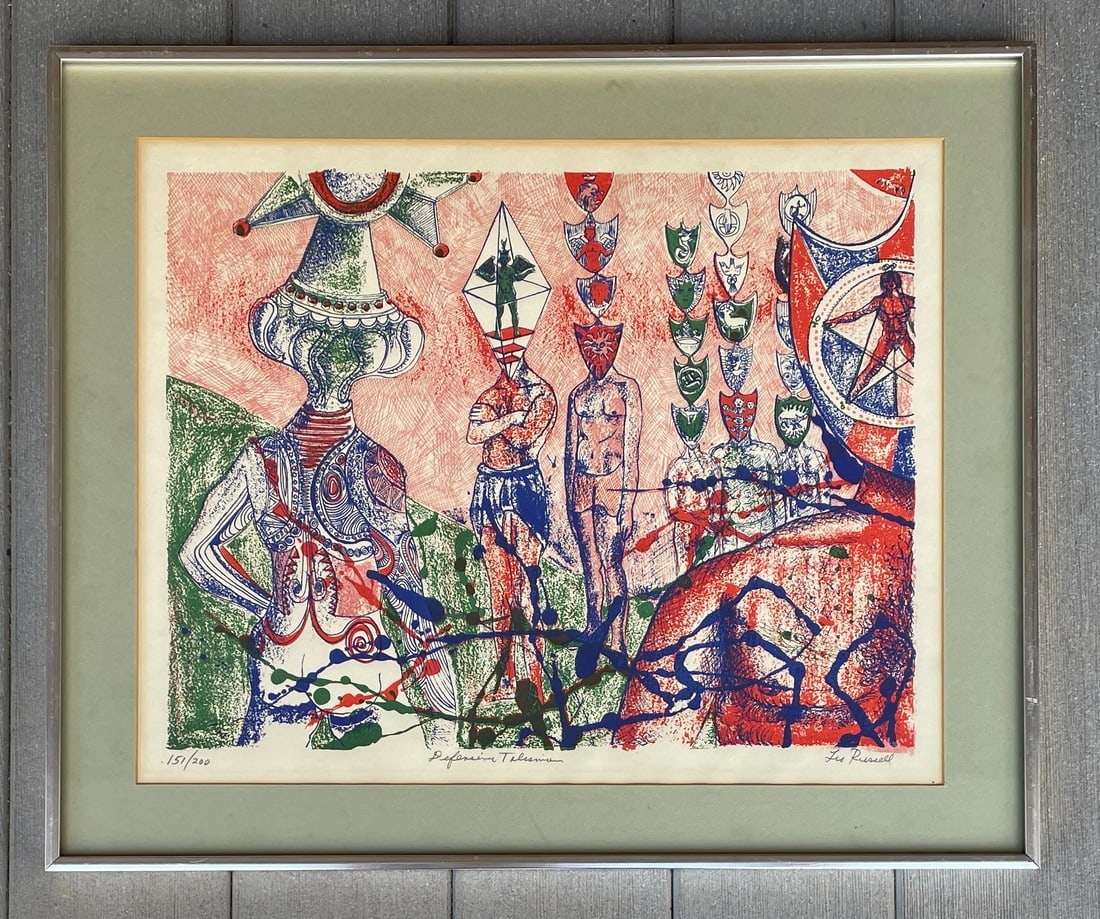 WPA Artist Signed, Leo Russell S/N Lithograph "Defensive Talisman" Surrealistic (1 of 8)