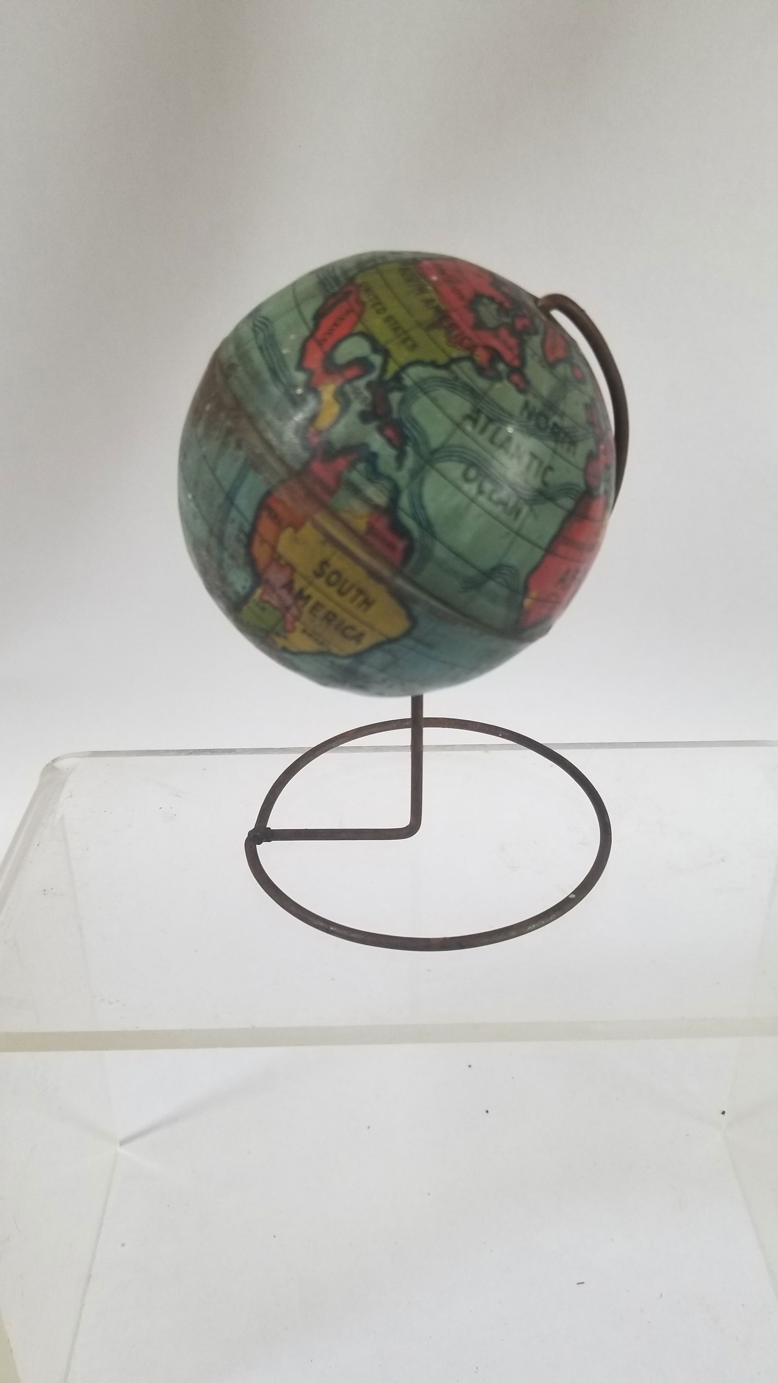Small tin globe on a wire stand - 2