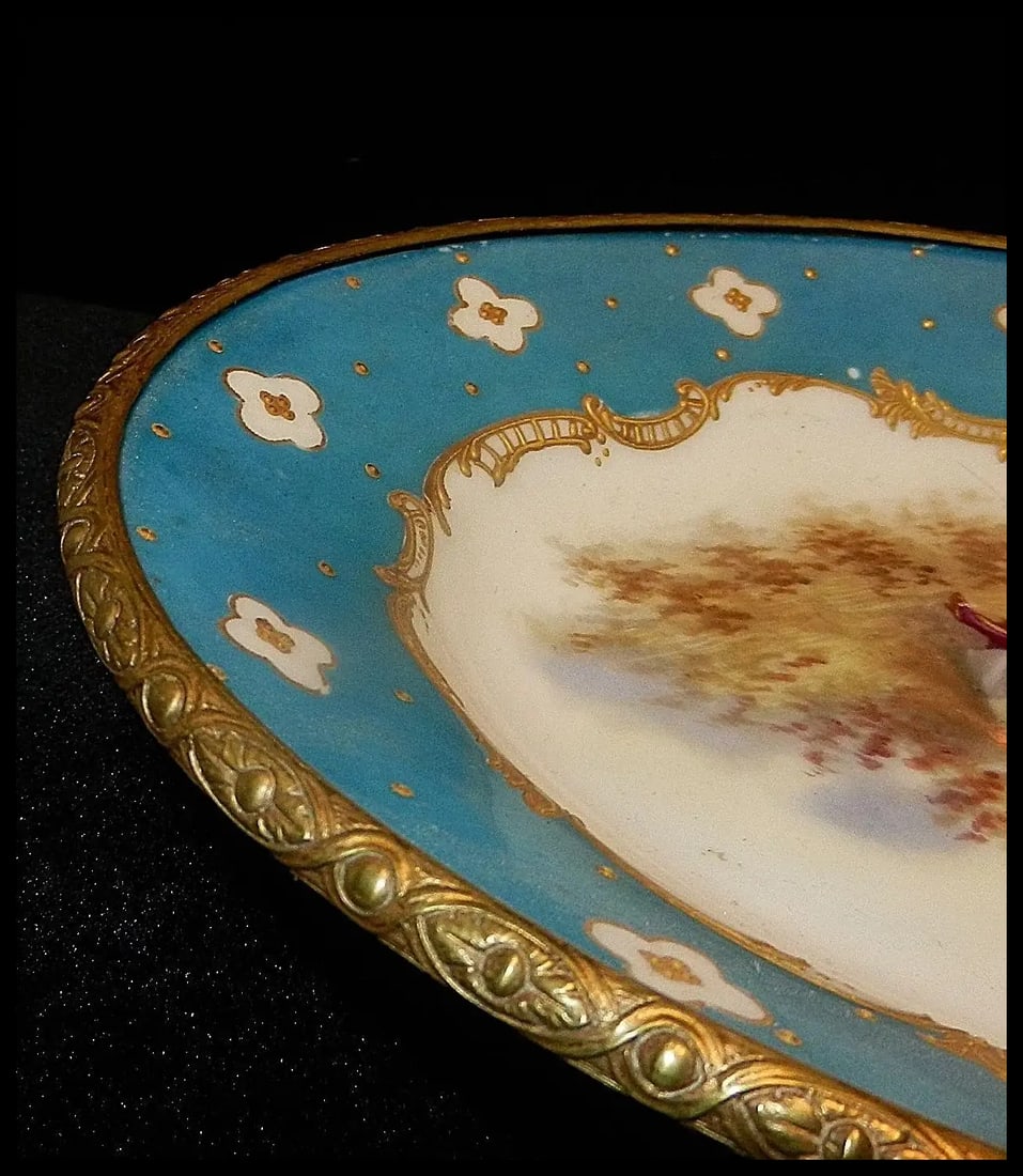 Antique Victorian Hand Painted Porcelain Plate with Ormolu Trim Serves Style - 6