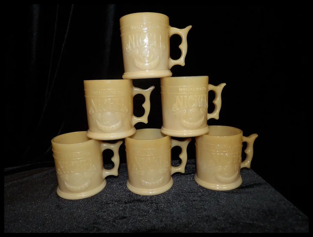 Vintage Slag Glass Whataburger Buffalo Indian Head Nickle Refill Cups - 2