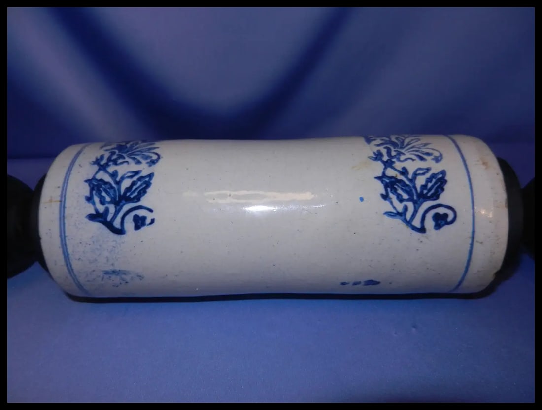 Antique Salt Glazed Blue & White Stoneware Rolling Pin early Nineteen Hundreds - 10