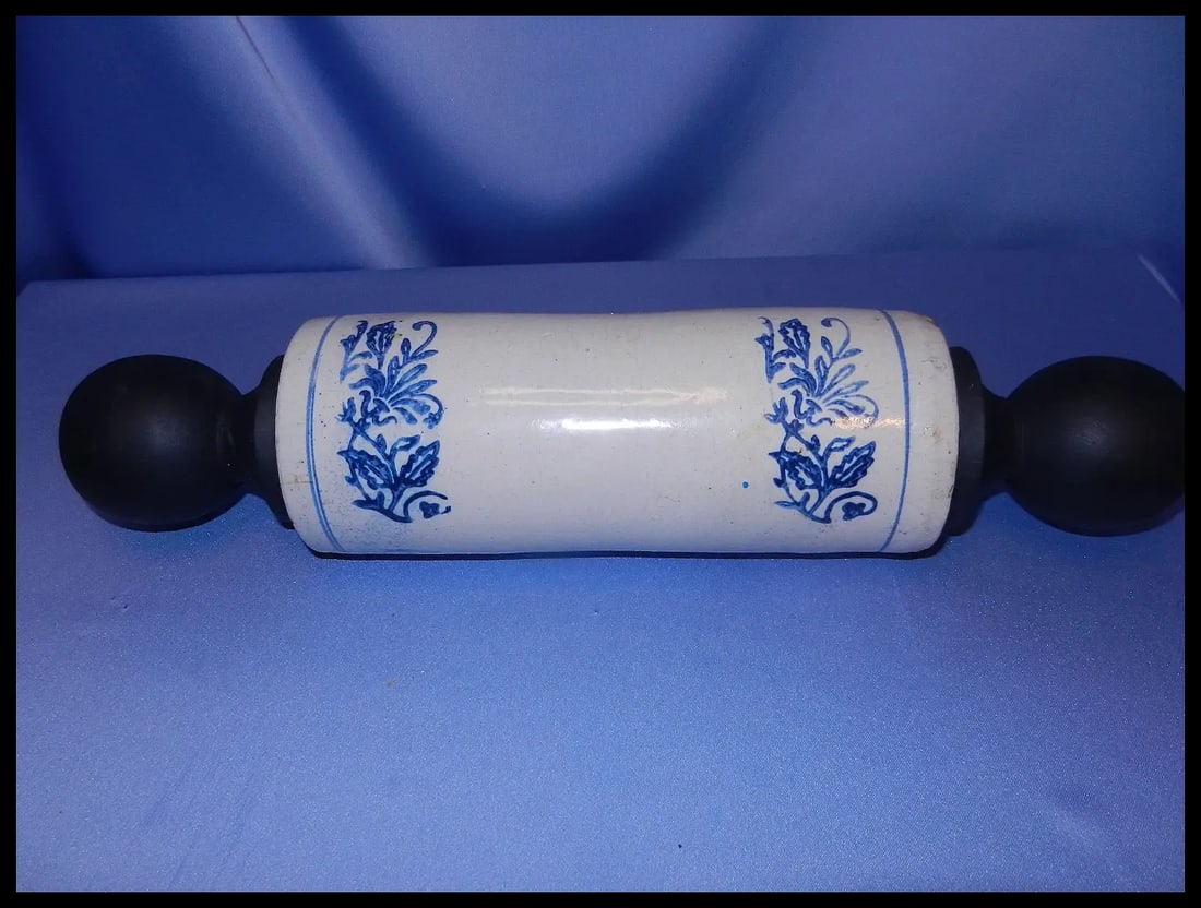 Antique Salt Glazed Blue & White Stoneware Rolling Pin early Nineteen Hundreds - 2