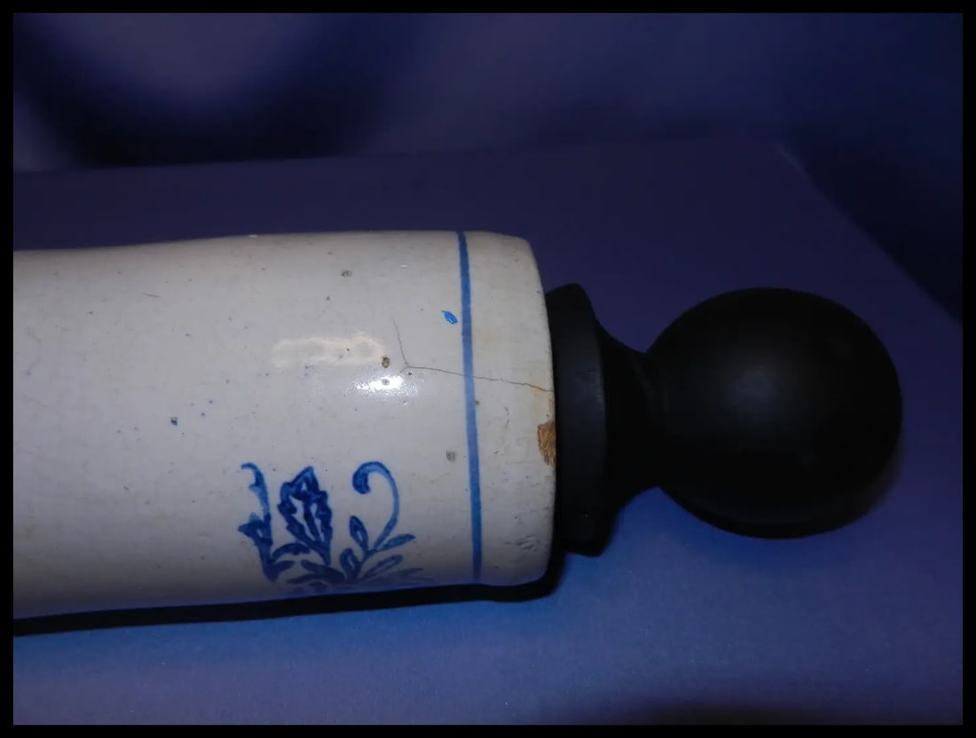 Antique Salt Glazed Blue & White Stoneware Rolling Pin early Nineteen Hundreds - 3