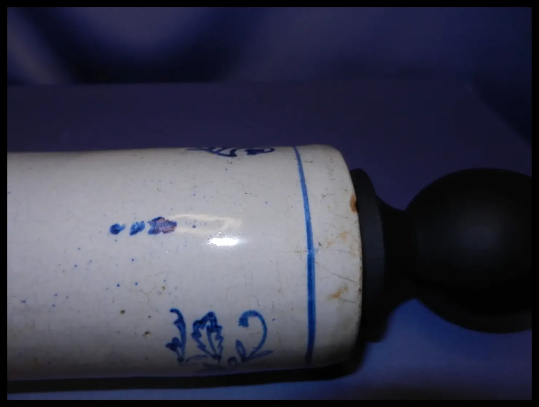 Antique Salt Glazed Blue & White Stoneware Rolling Pin early Nineteen Hundreds - 4