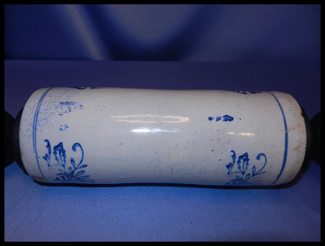 Antique Salt Glazed Blue & White Stoneware Rolling Pin early Nineteen Hundreds - 5