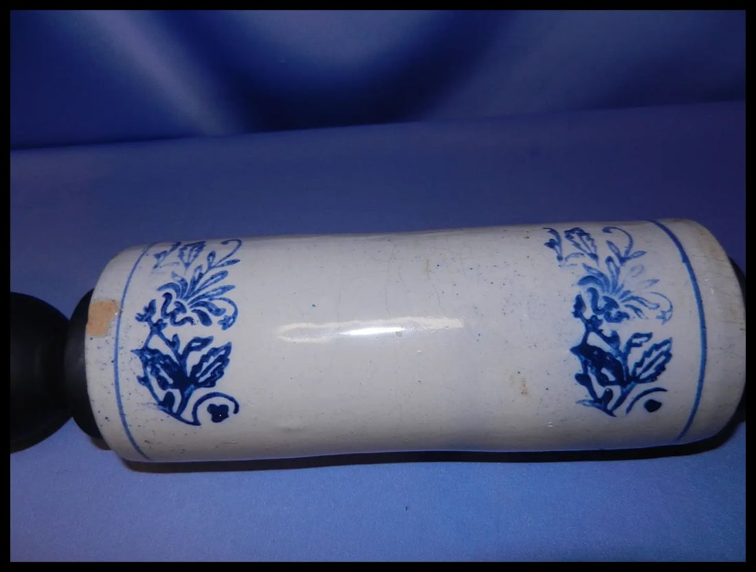 Antique Salt Glazed Blue & White Stoneware Rolling Pin early Nineteen Hundreds - 6