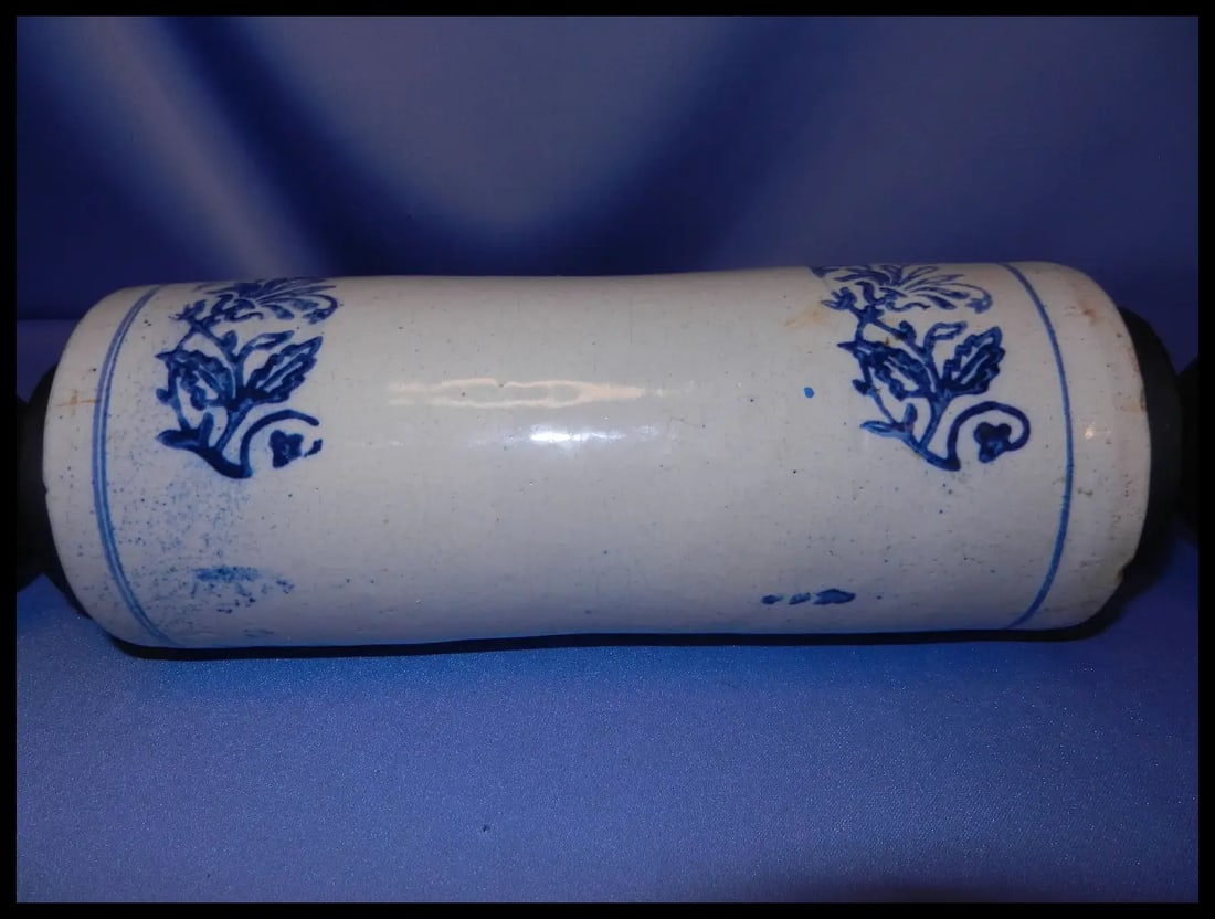 Antique Salt Glazed Blue & White Stoneware Rolling Pin early Nineteen Hundreds - 7