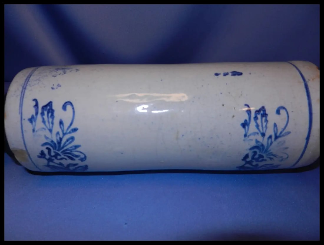 Antique Salt Glazed Blue & White Stoneware Rolling Pin early Nineteen Hundreds - 8