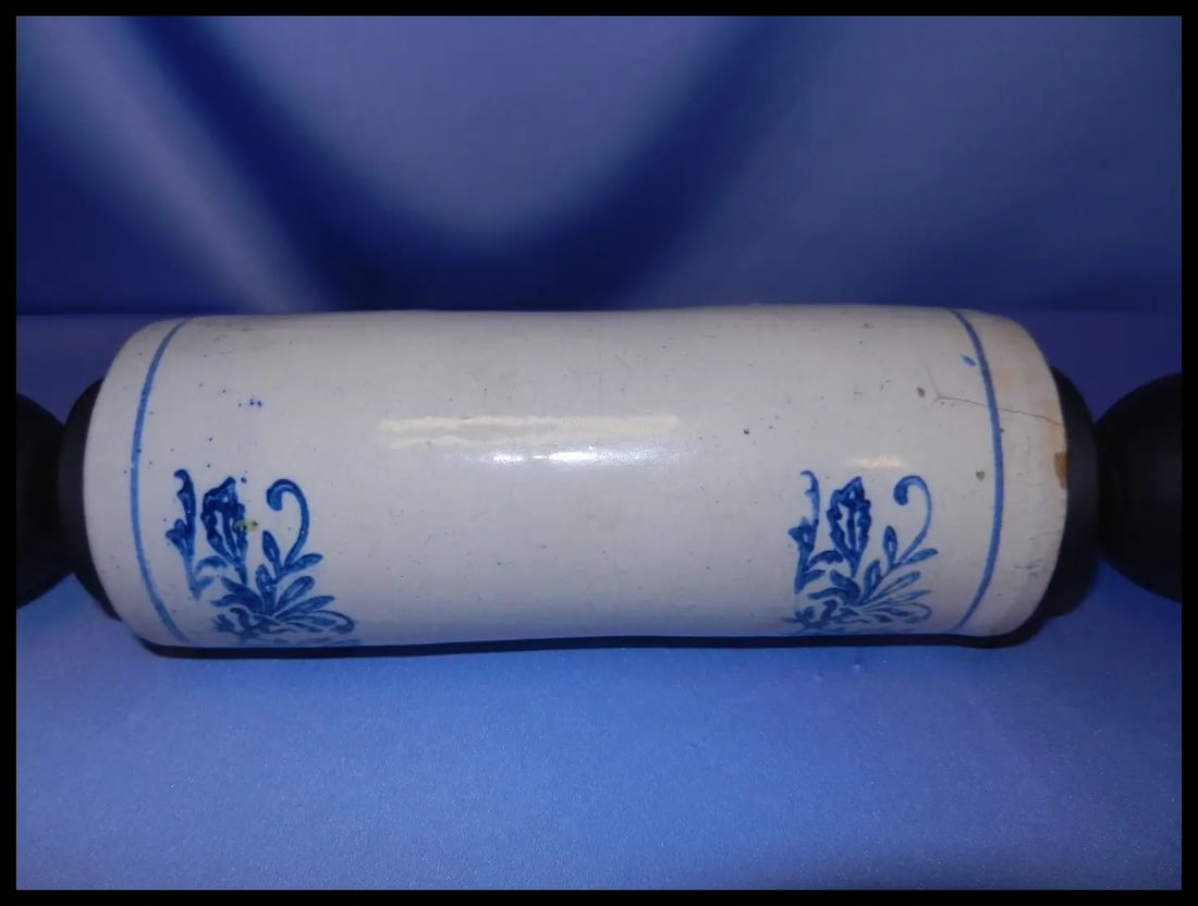 Antique Salt Glazed Blue & White Stoneware Rolling Pin early Nineteen Hundreds - 9