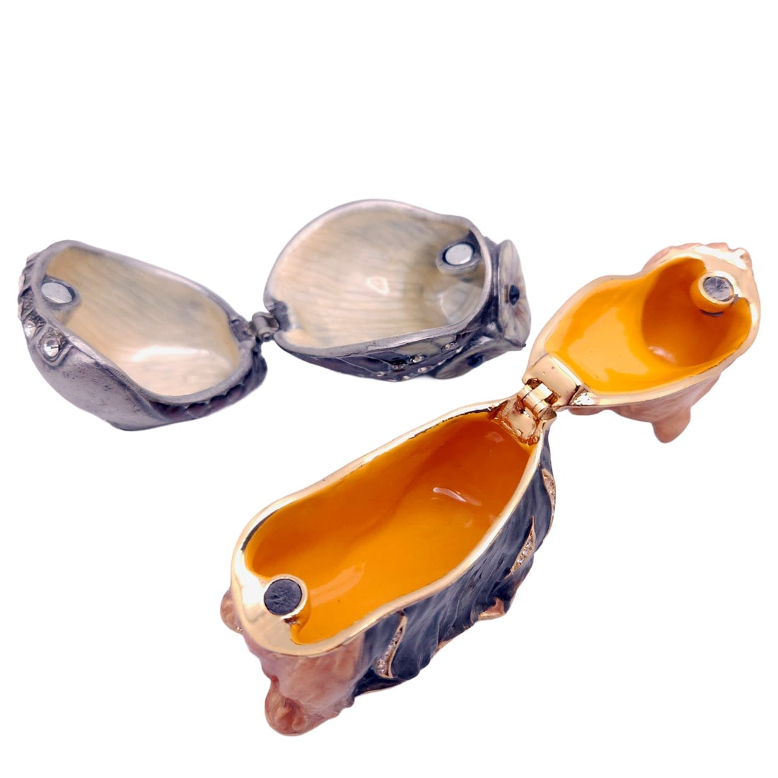 Pair of Bejeweled Enamel Trinket Boxes Owl and Yorkshire Terrier - 2