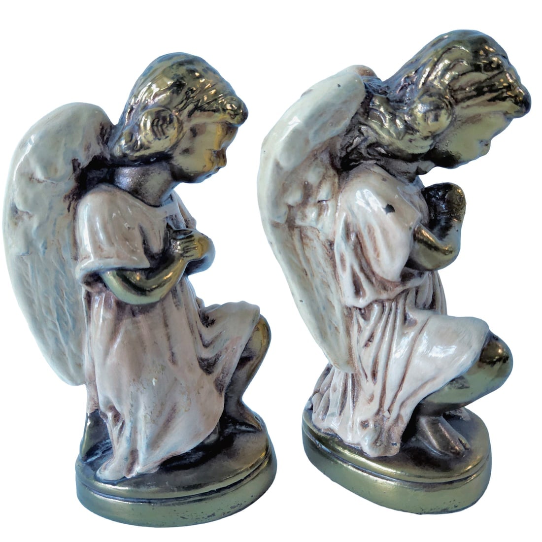 Pair of Praying Angel Statues Bronze Clad Over Plaster - 2