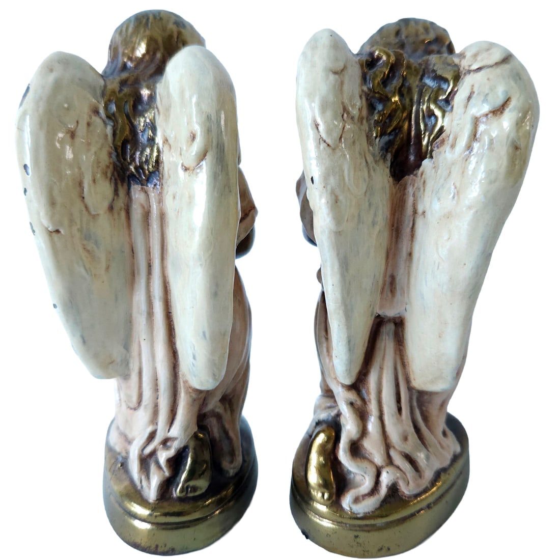 Pair of Praying Angel Statues Bronze Clad Over Plaster - 3