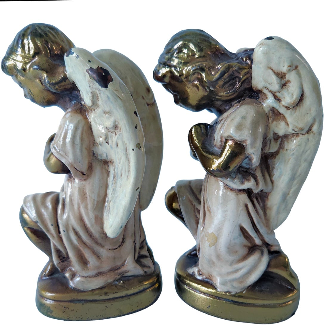 Pair of Praying Angel Statues Bronze Clad Over Plaster - 4