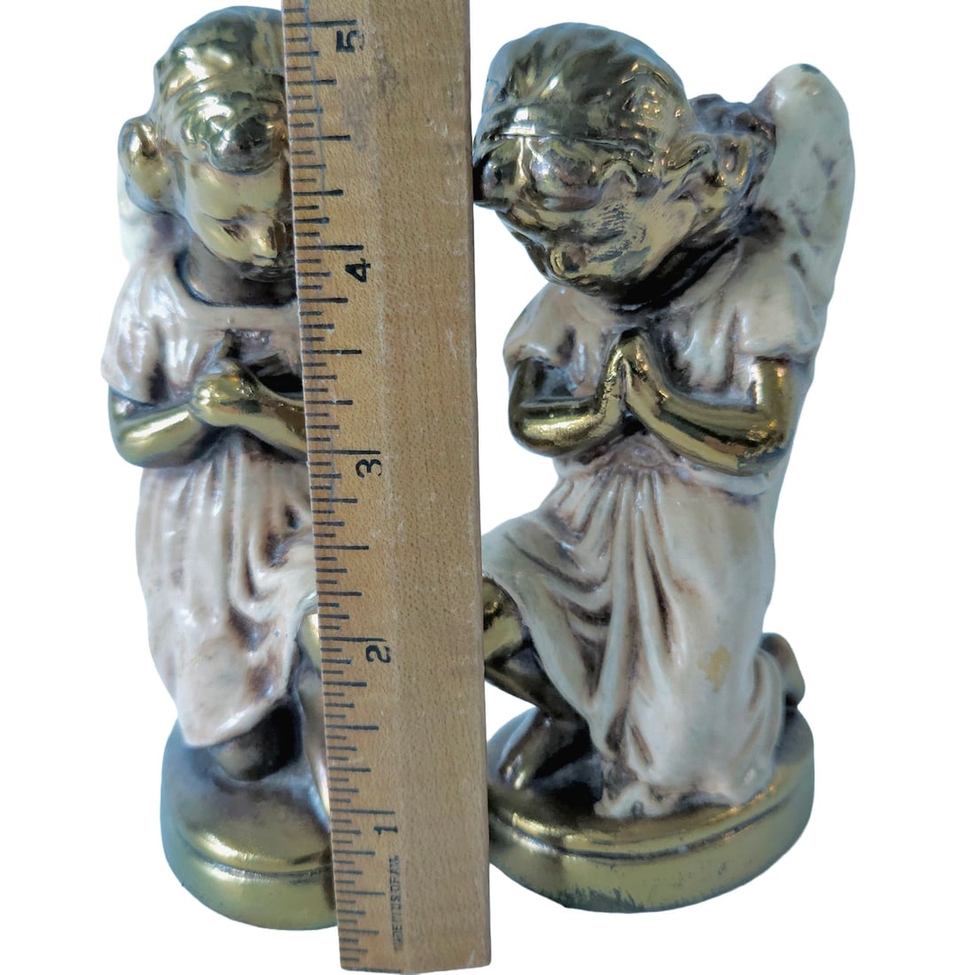 Pair of Praying Angel Statues Bronze Clad Over Plaster - 5