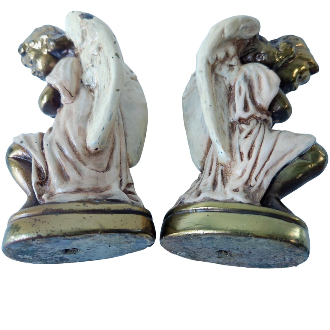 Pair of Praying Angel Statues Bronze Clad Over Plaster - 6