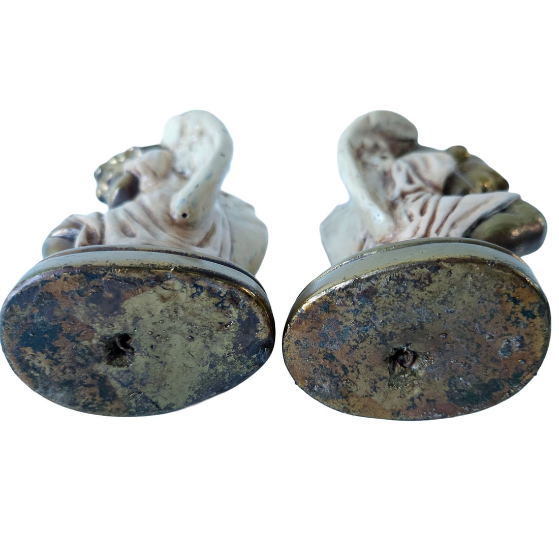 Pair of Praying Angel Statues Bronze Clad Over Plaster - 7