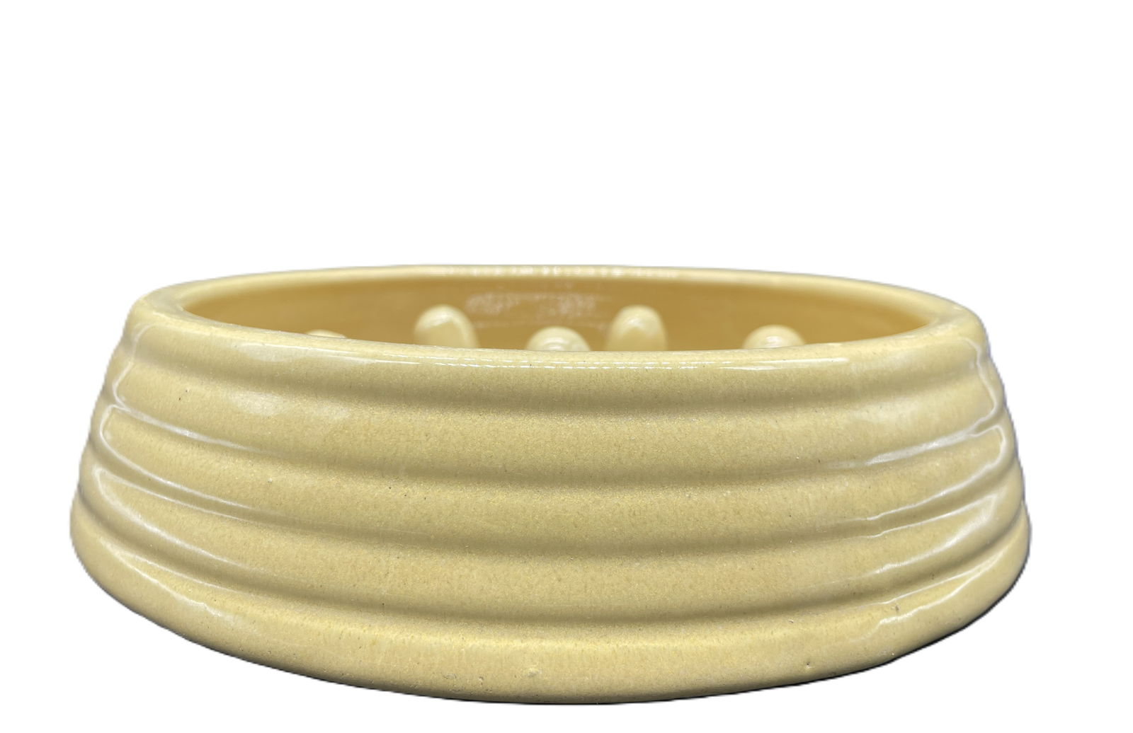 Vintage Yellow Art Pottery Dog Bowl Food Bowl - 3