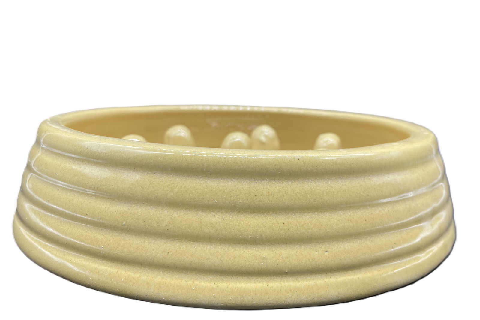 Vintage Yellow Art Pottery Dog Bowl Food Bowl - 5