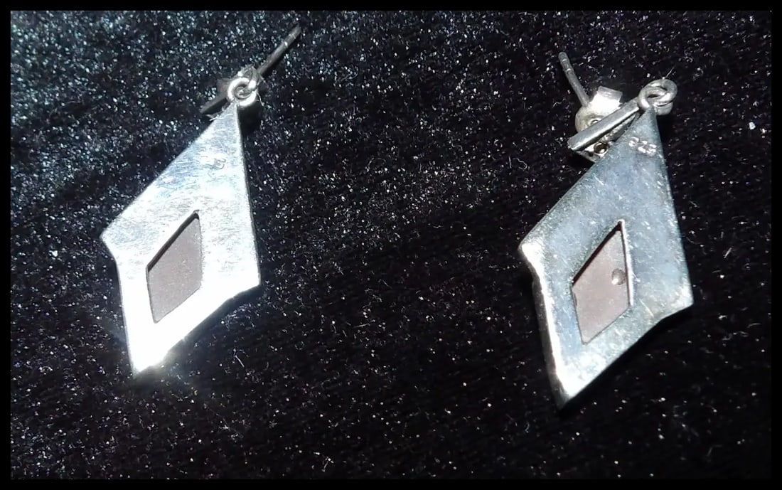 Vintage 925 Silver Earrings with Art Deco Geometric Shape - 5