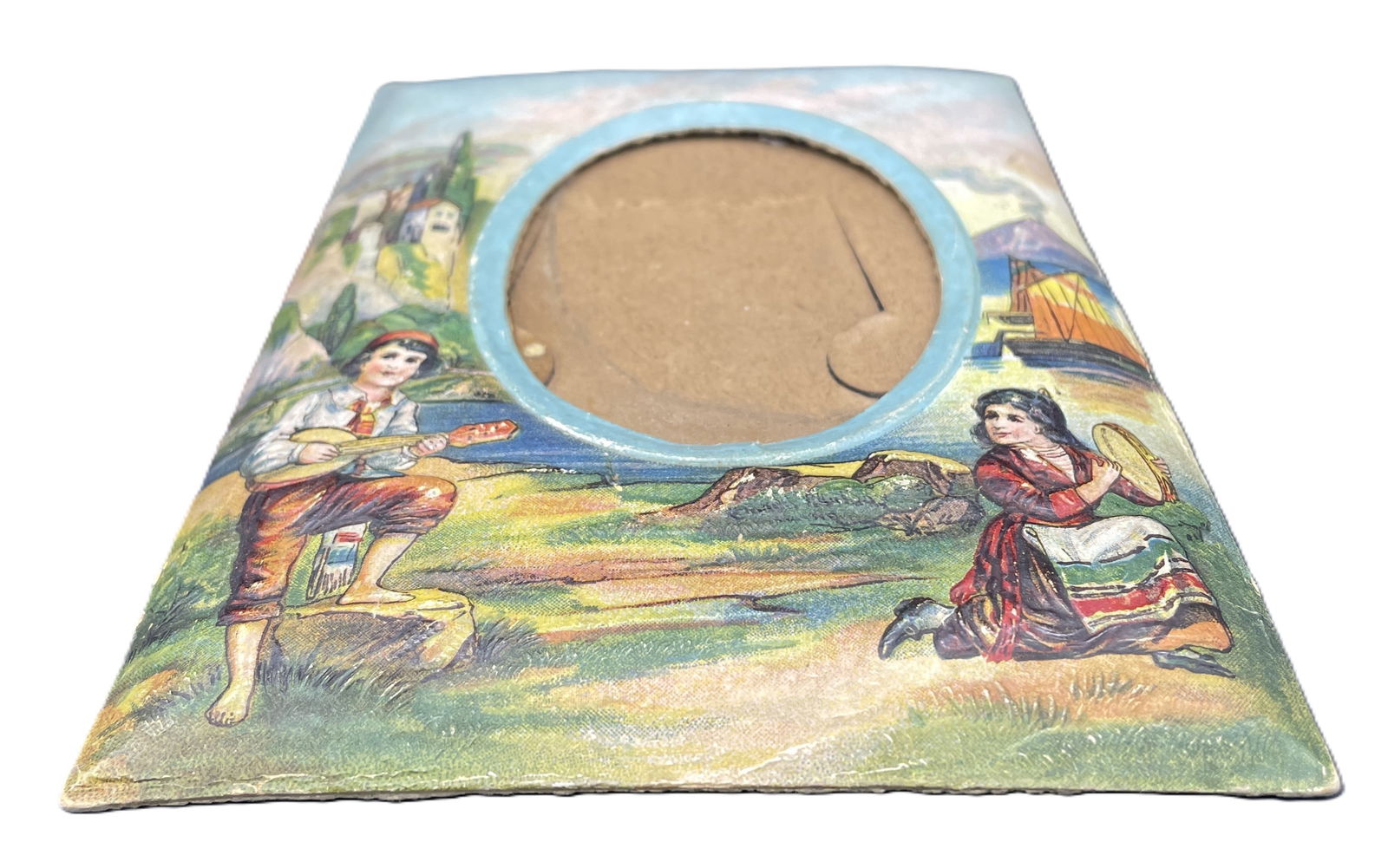 1890's CD KENNY CO. ADVERTISEMENT EMBOSSED HAND PAINTED GERMAN BOY/GIRL SCENE FRAME - 3