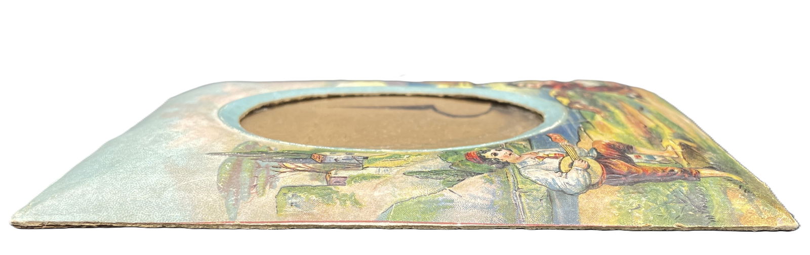 1890's CD KENNY CO. ADVERTISEMENT EMBOSSED HAND PAINTED GERMAN BOY/GIRL SCENE FRAME - 4