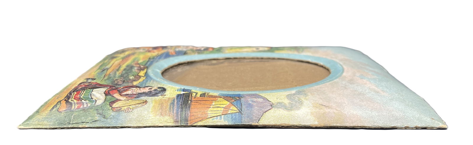 1890's CD KENNY CO. ADVERTISEMENT EMBOSSED HAND PAINTED GERMAN BOY/GIRL SCENE FRAME - 6