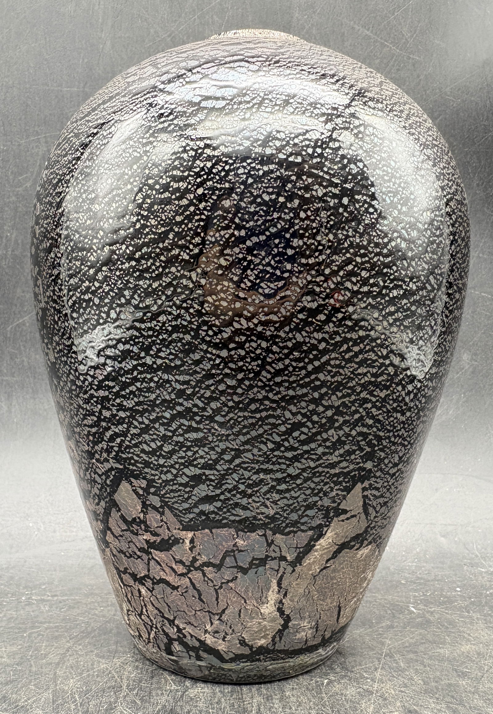 Vintage Larry Laso For Mikasa Black & Bronze Glaze Vase by Laslo Japan - 7" Tall - 2