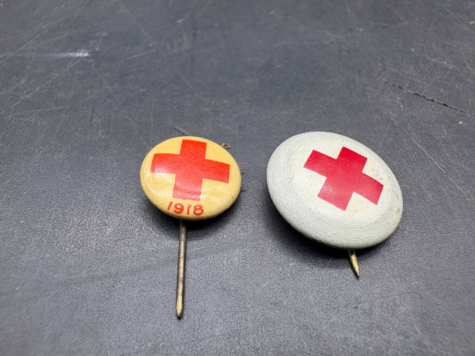 Pair of Antique American Red Cross Pin lot, 1 marked 1918 WW I Collectible Pinback - 2